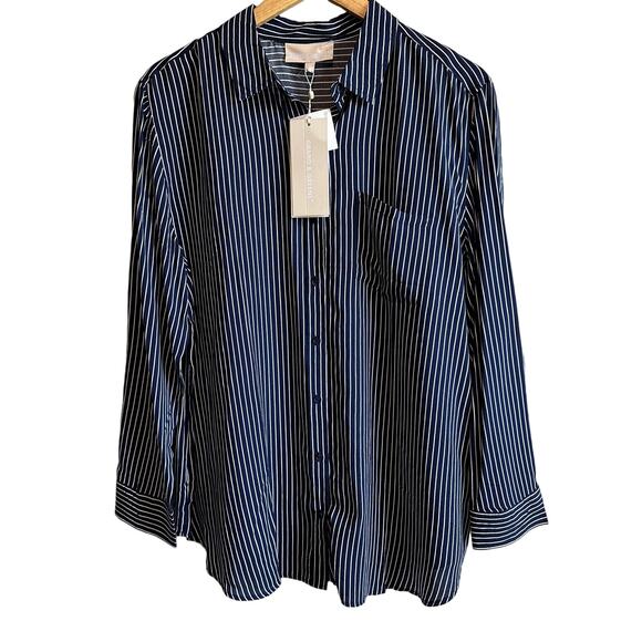 Grand & Greene Striped button up Long Sleeve Shirt Blue and White L - Picture 1 of 8